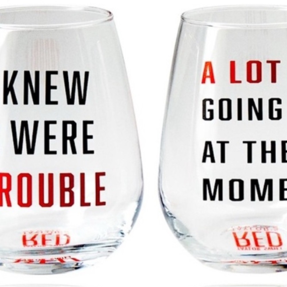 2 Red Taylor Swift Stemless Wine Glass Set- incomplete set